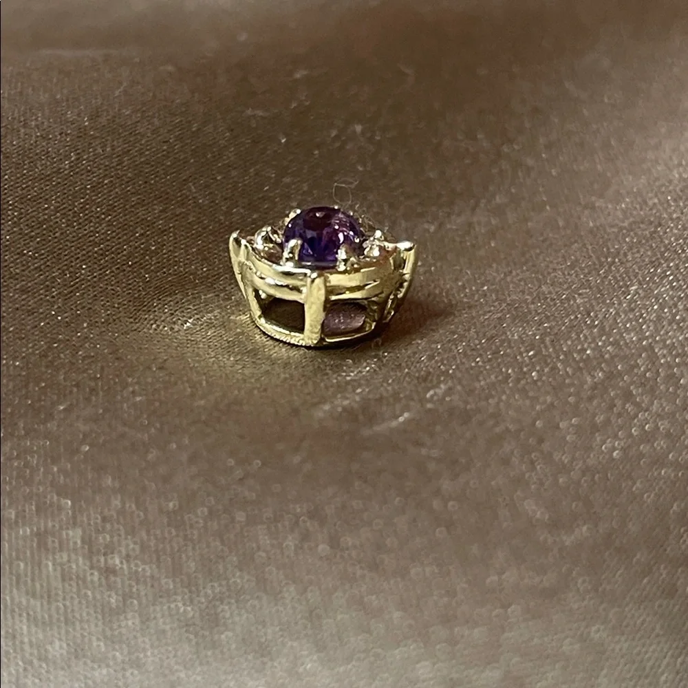 Vintage Solid 14k and Genuine Amethyst Bracelet Slide Charm 7mm - Picture 4 of 8